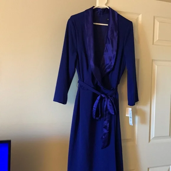 Glamour | Dresses | Royal Blue Faux Wrap One Piece Dress With Satin Shawl  Collar And Belt | Poshmark